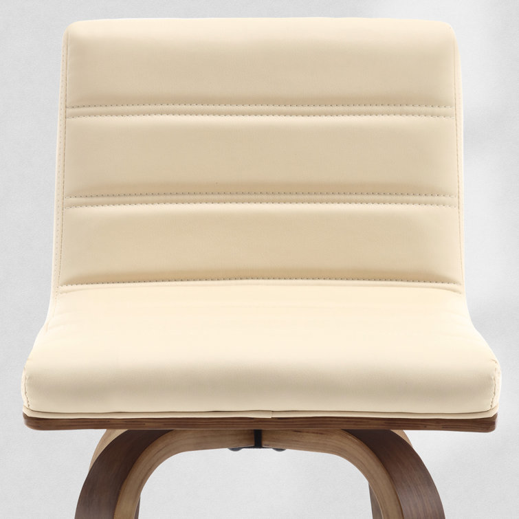 Beige Faux Leather Swivel Counter Stools with Walnut Legs, Set of 2