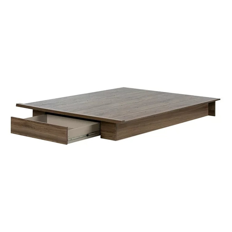 Natural Walnut Queen Platform Bed with Storage Drawer