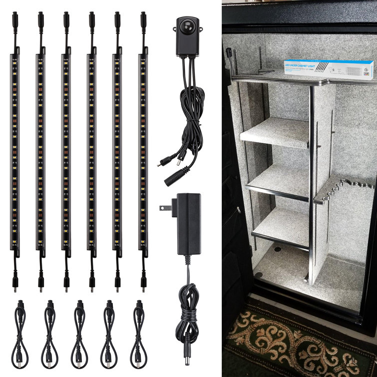 TORCHSTAR F-16116 LED Safe Lighting Kit, 12 Inch Linkable Light Bars (6) + Motion Sensor + UL Power Adapter