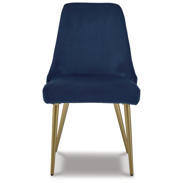 Blue Velvet Upholstered Dining Chair with Gold Metal Legs, Set of 2