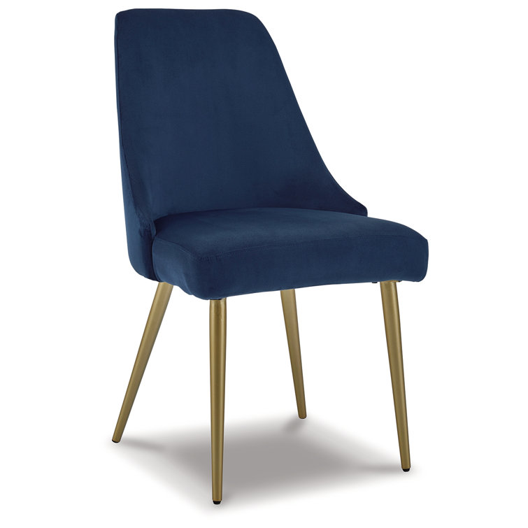 Blue Velvet Upholstered Dining Chair with Gold Metal Legs, Set of 2