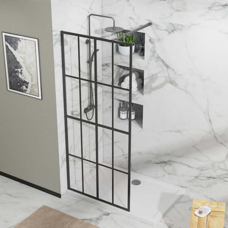 34" x 72" Black Framed Clear Tempered Glass Shower Door