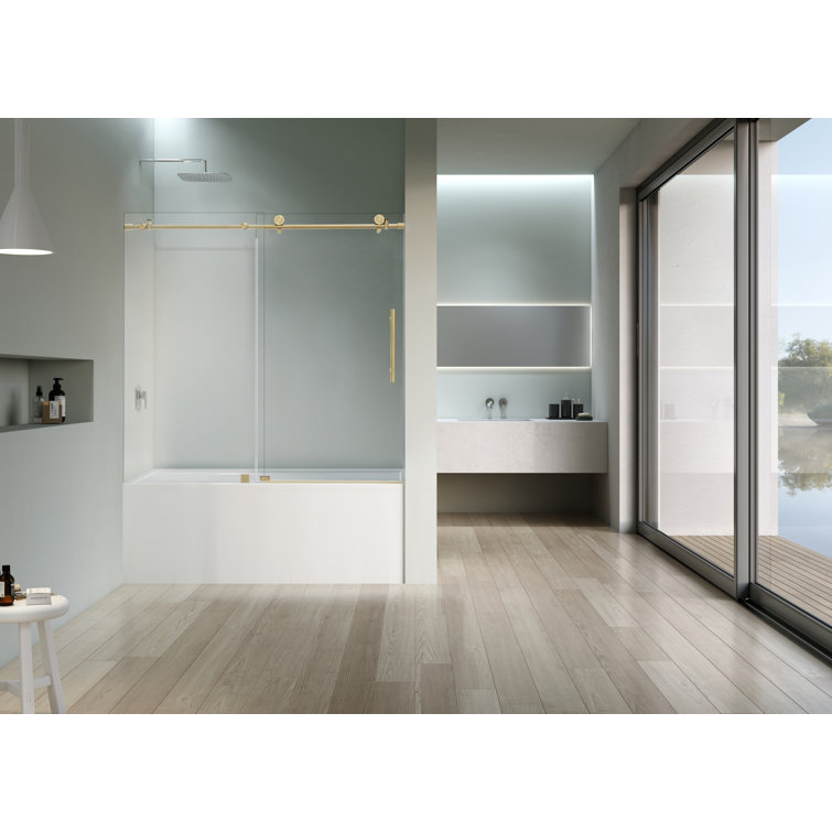 60'' x 76'' Frameless Clear Tempered Glass Sliding Shower Door