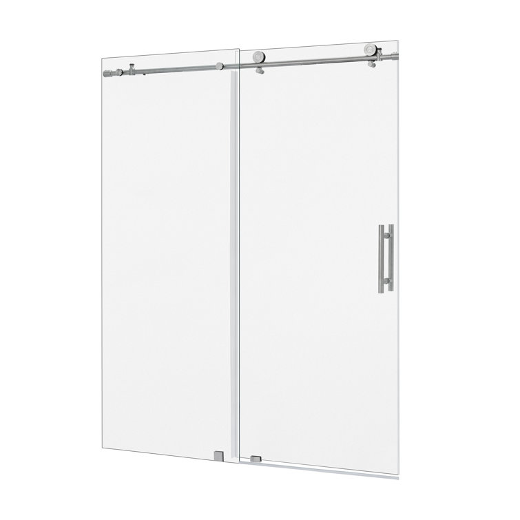 76" x 60" Frameless Sliding Shower Door with Clear Tempered Glass and Chrome Finish