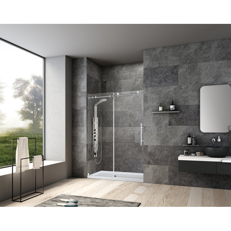 76 in. x 60 in. Frameless Sliding Shower Door with Clear Tempered Glass