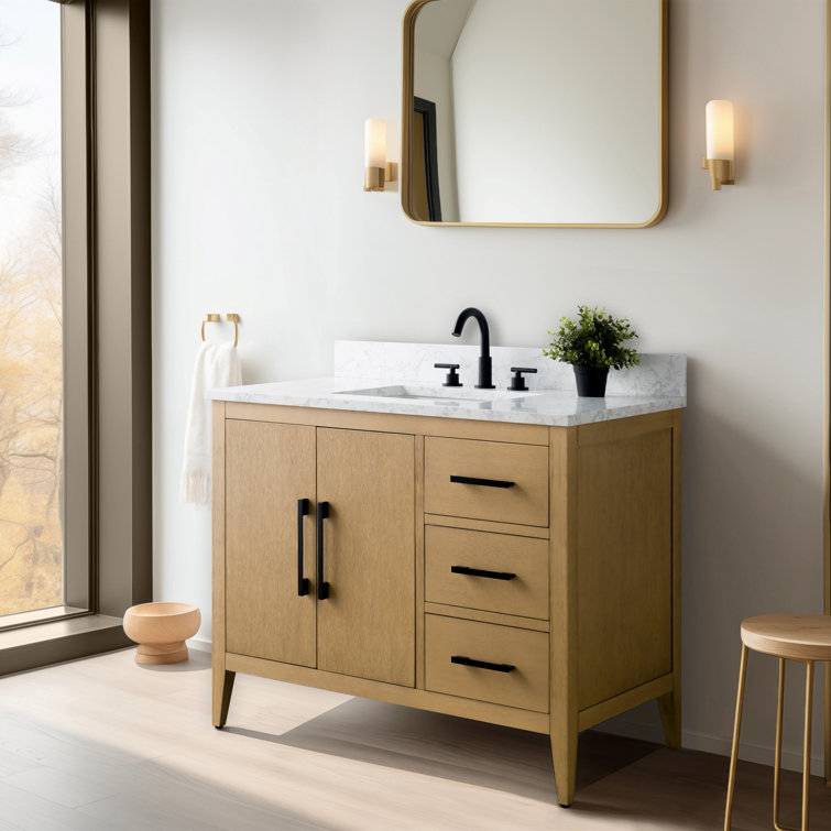 Natural Oak 42" Single Bathroom Vanity with Marble Top