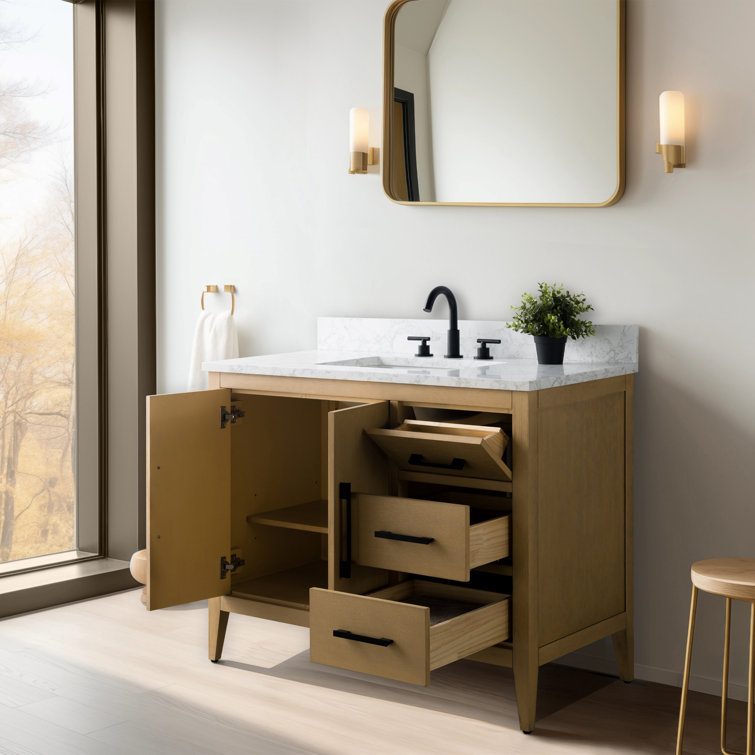 Natural Oak 42" Single Bathroom Vanity with Marble Top