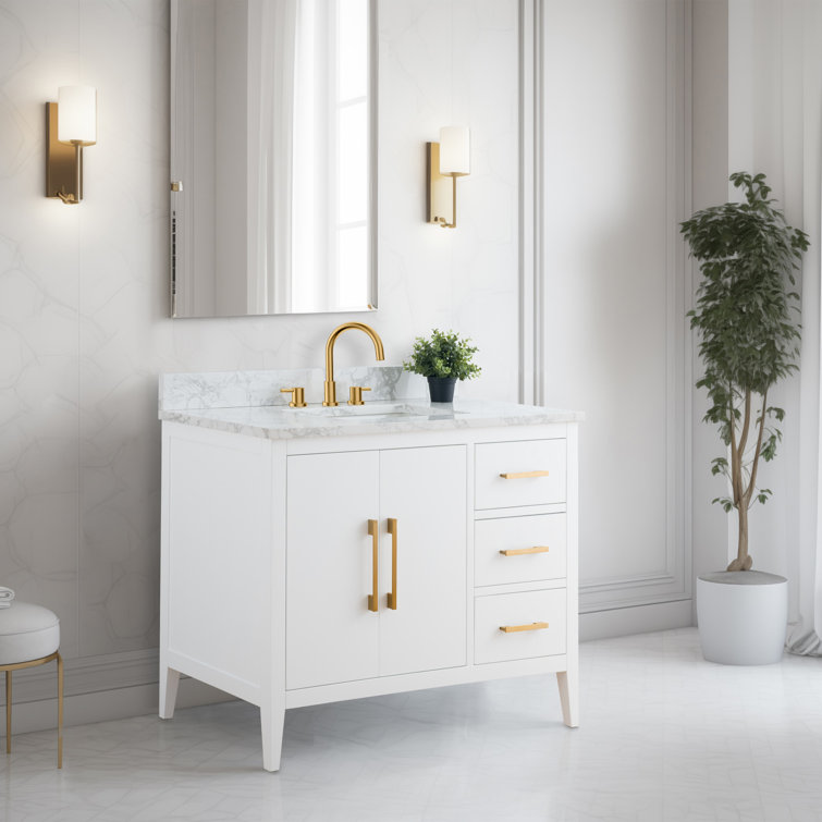42'' White and Golden Brushed Freestanding Single Sink Bathroom Vanity