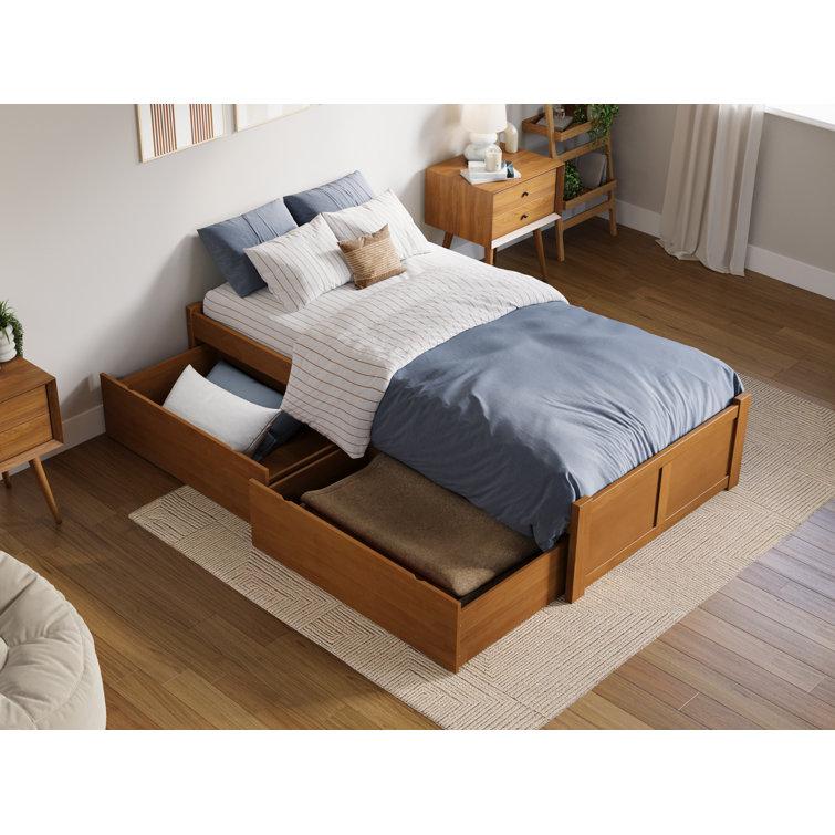 Light Toffee Twin XL Wood Platform Bed with Storage Drawers