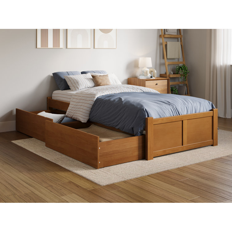 Light Toffee Twin XL Wood Platform Bed with Storage Drawers
