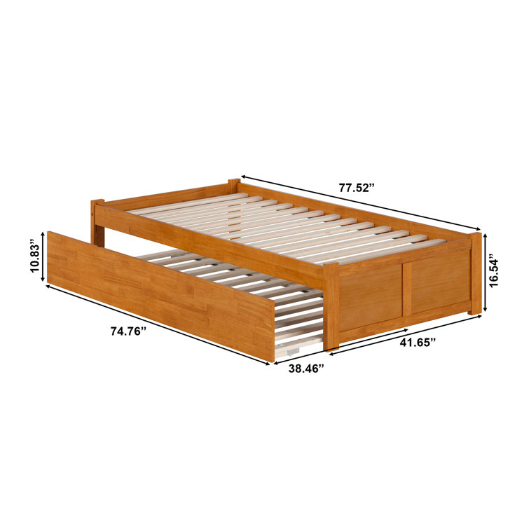 Light Toffee Twin Wood Platform Bed with Trundle and Slats