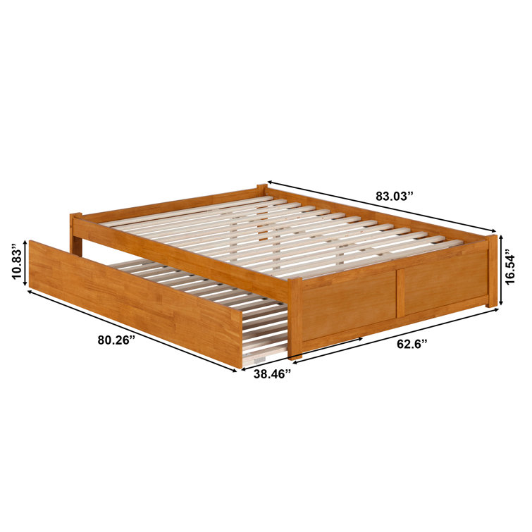 Light Toffee Queen Wood Platform Bed with Trundle and Slats