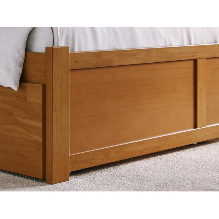 Light Toffee Queen Wood Platform Bed with Trundle and Slats