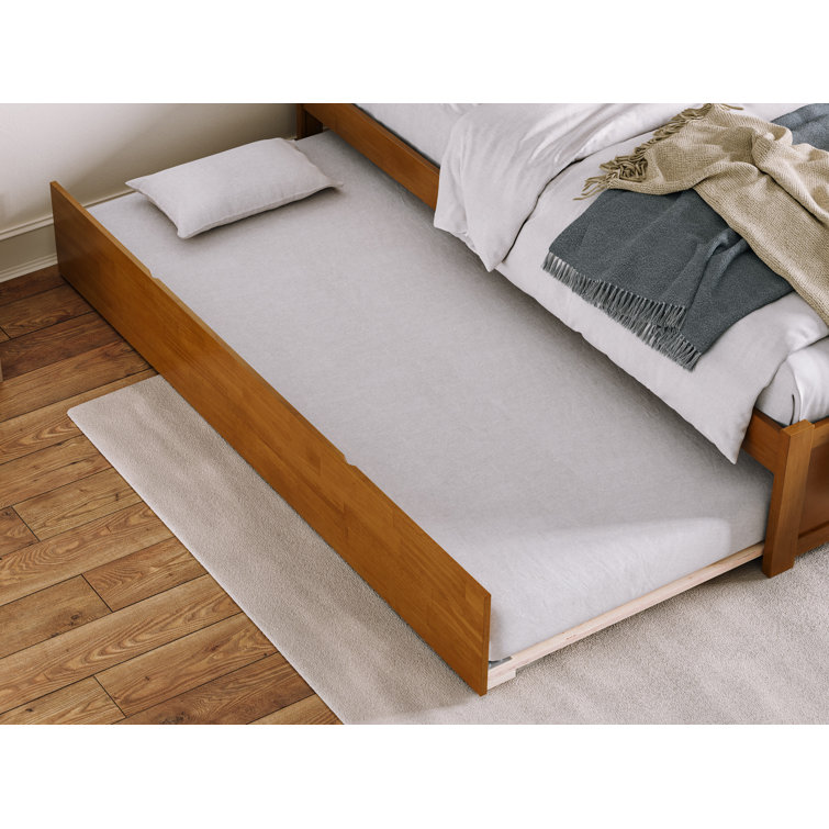 Light Toffee Queen Wood Platform Bed with Trundle and Slats