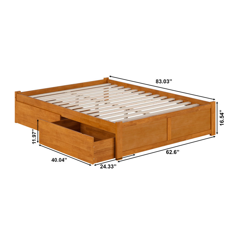 Light Toffee Solid Wood Queen Platform Bed with Storage Drawers