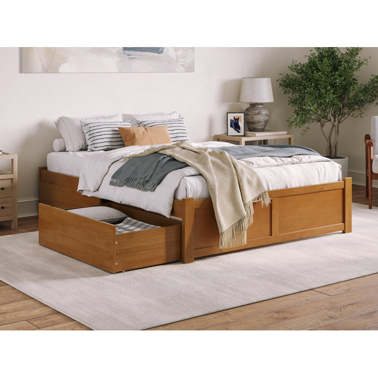 Light Toffee Solid Wood Queen Platform Bed with Storage Drawers