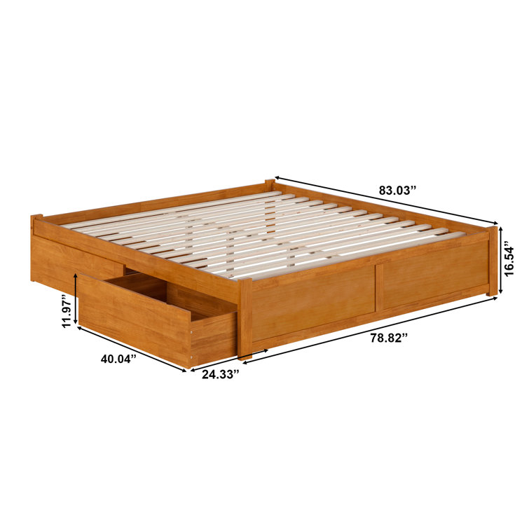 Light Toffee King Wood Platform Bed with Storage Drawers