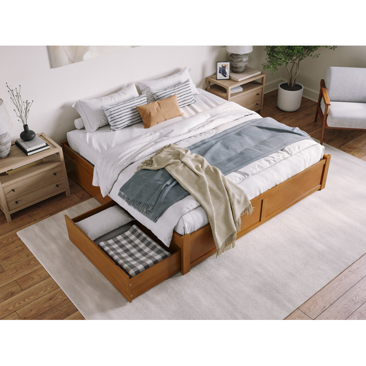 Light Toffee King Wood Platform Bed with Storage Drawers