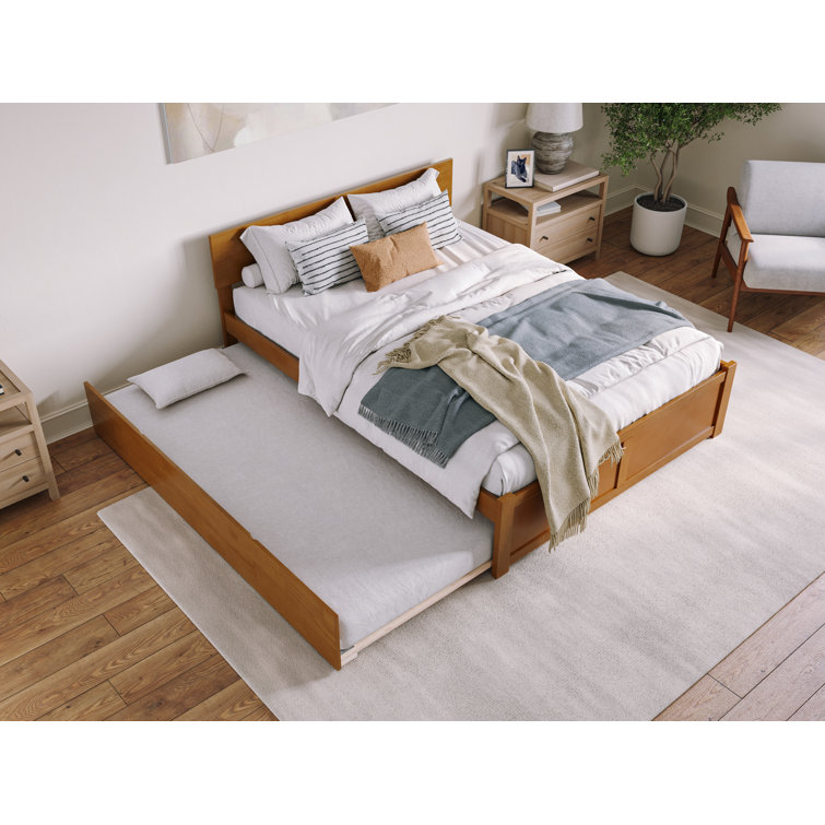 Light Brown Queen Wood Platform Bed with Storage Drawer