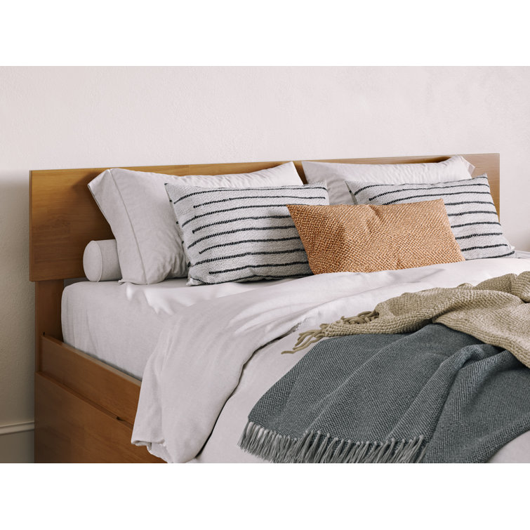 Light Brown Queen Wood Platform Bed with Storage Drawer