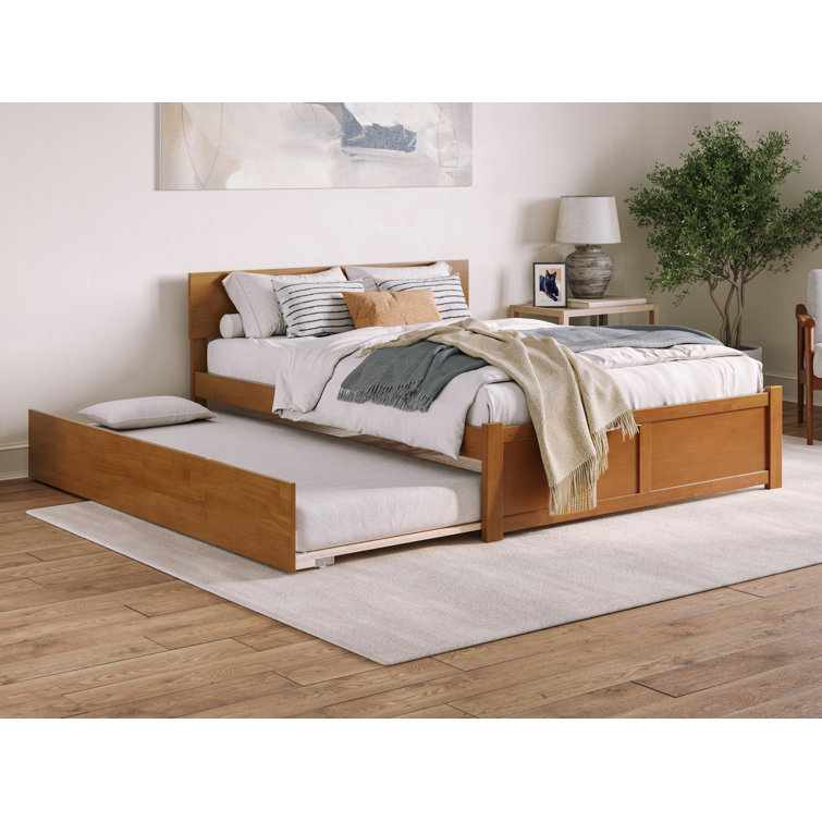 Light Brown Queen Wood Platform Bed with Storage Drawer