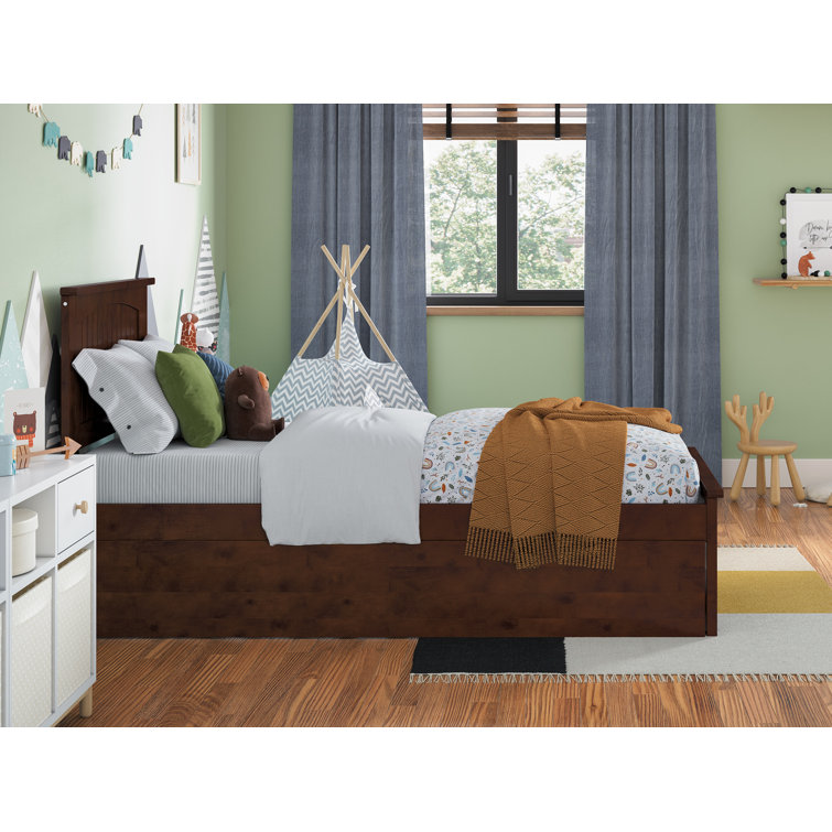 Nantucket Walnut Twin Wood Platform Bed with Trundle