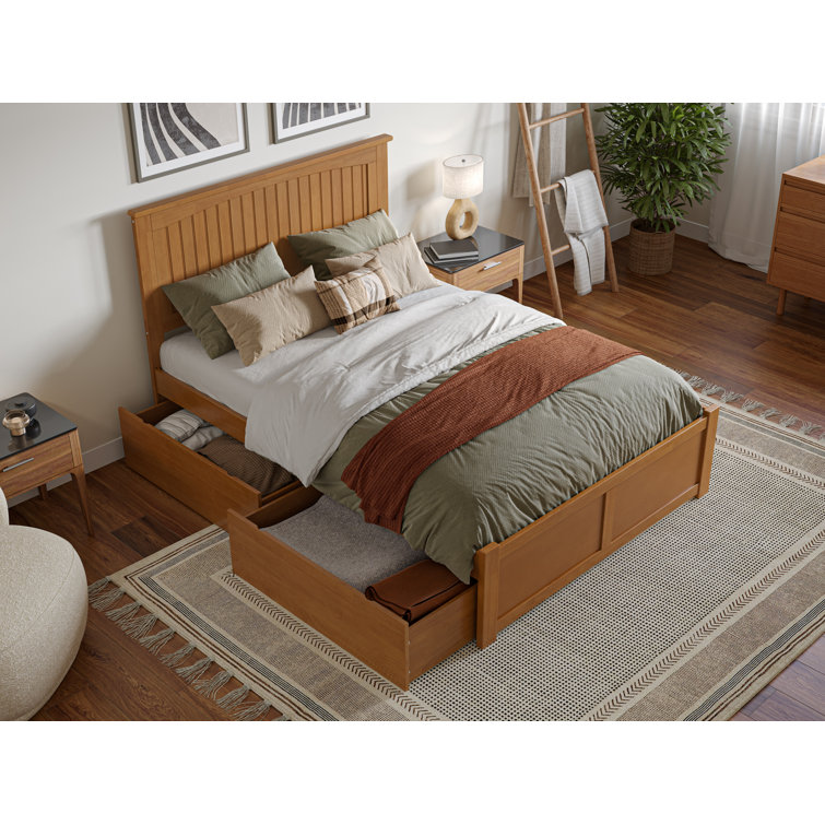 Nantucket Light Toffee Full Wood Platform Bed with Storage Drawers