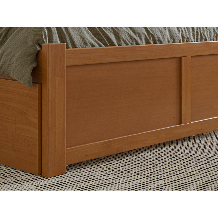 Light Toffee Full Wood Platform Bed with Twin Trundle