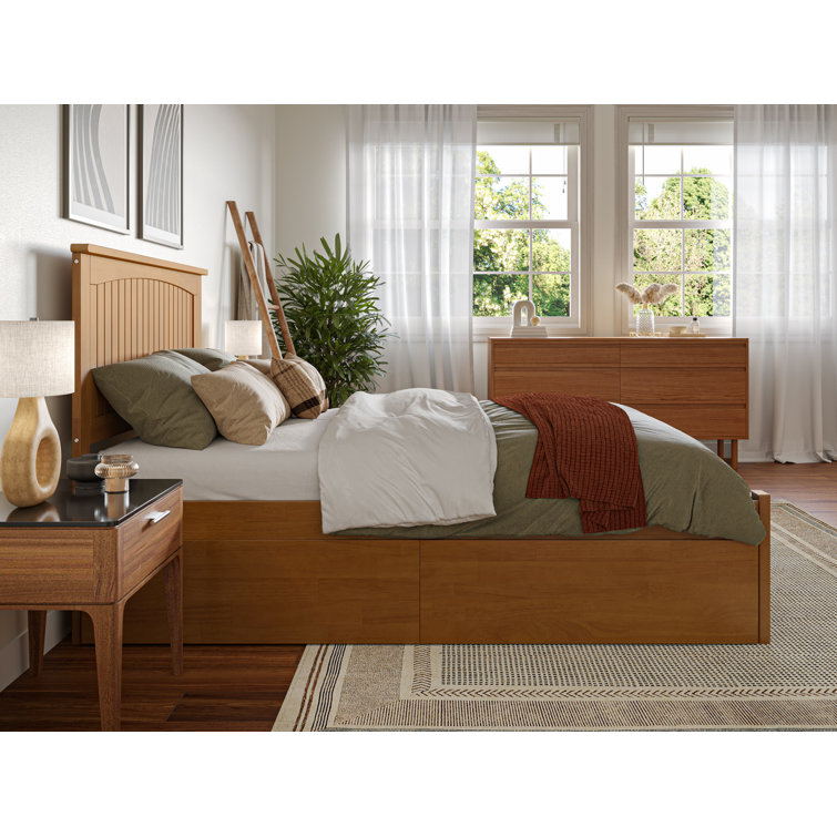 Nantucket Light Toffee Full Wood Platform Bed with Storage Drawers