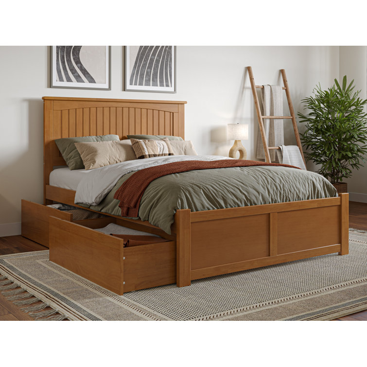 Nantucket Light Toffee Full Wood Platform Bed with Storage Drawers