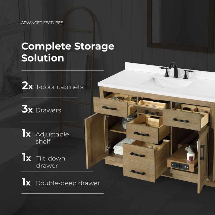 Bailey 48" Driftwood Oak Single Bathroom Vanity with Quartz Top