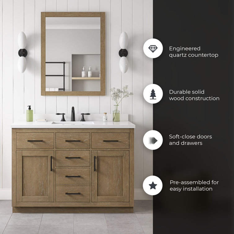 Bailey 48" Driftwood Oak Single Bathroom Vanity with Quartz Top