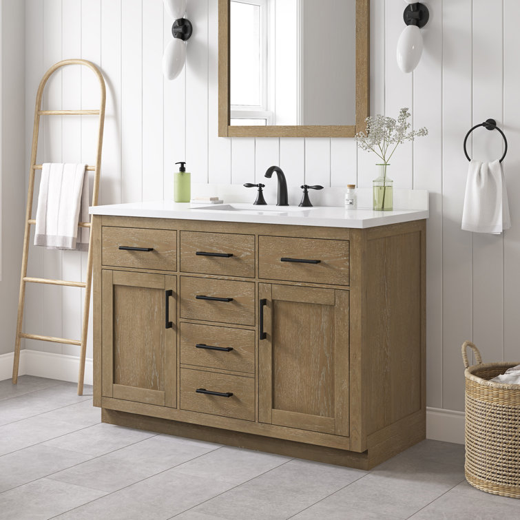 Bailey 48" Driftwood Oak Single Bathroom Vanity with Quartz Top