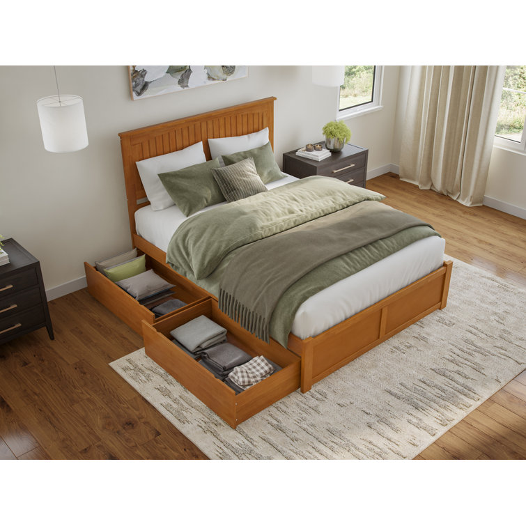 Nantucket Light Toffee Queen Wood Platform Bed with Storage Drawers