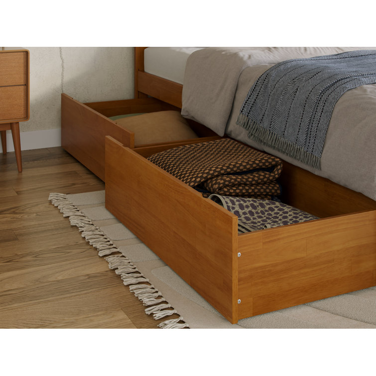 Madison Light Toffee Full Wood Platform Bed with Storage Drawers