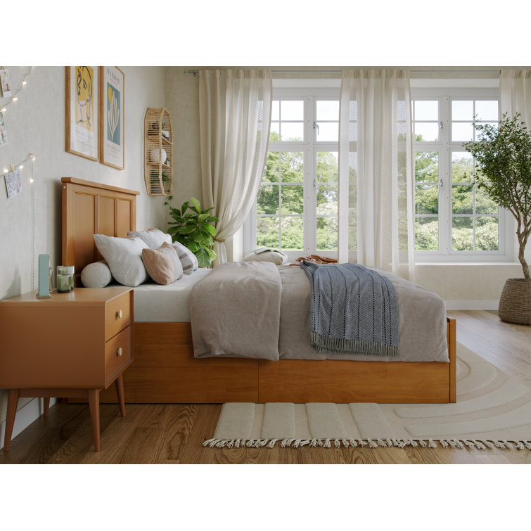 Madison Light Toffee Full Wood Platform Bed with Storage Drawers