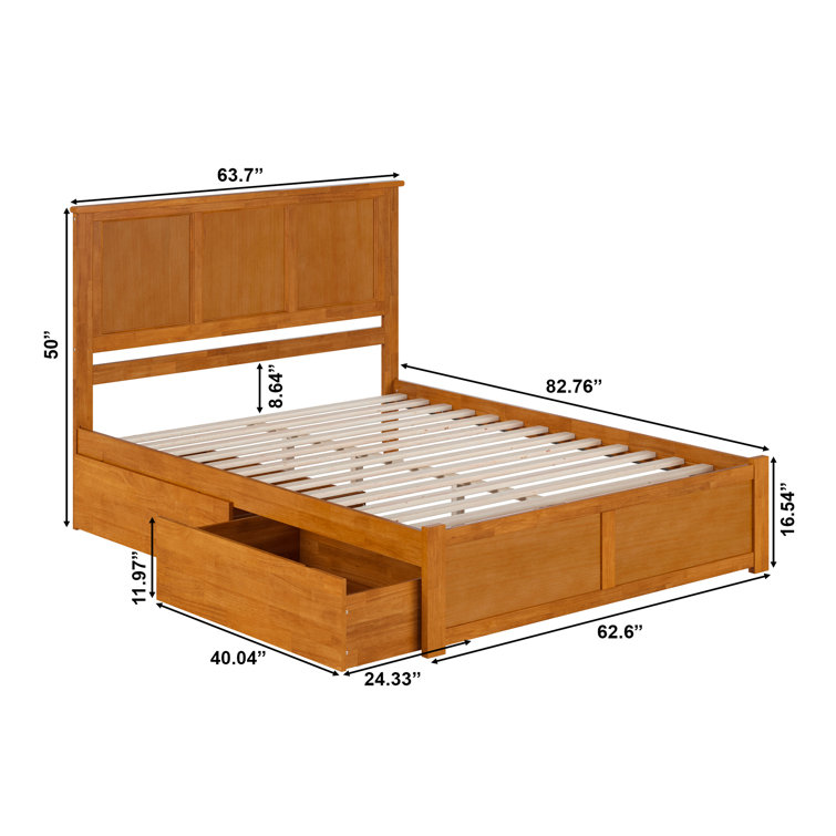 Light Toffee Queen Wood Platform Bed with Storage Drawers