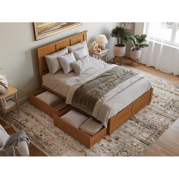Light Toffee Queen Wood Platform Bed with Storage Drawers