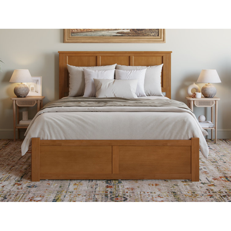 Light Toffee Queen Wood Platform Bed with Storage Drawers