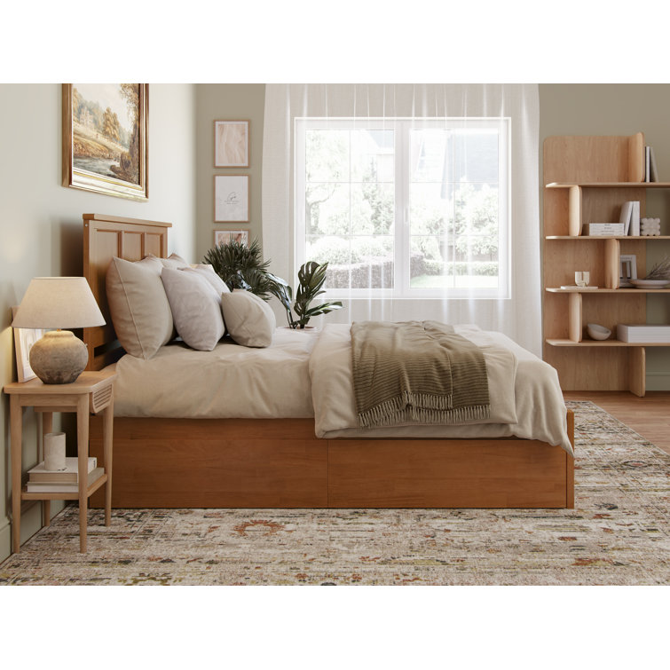 Light Toffee Queen Wood Platform Bed with Storage Drawers