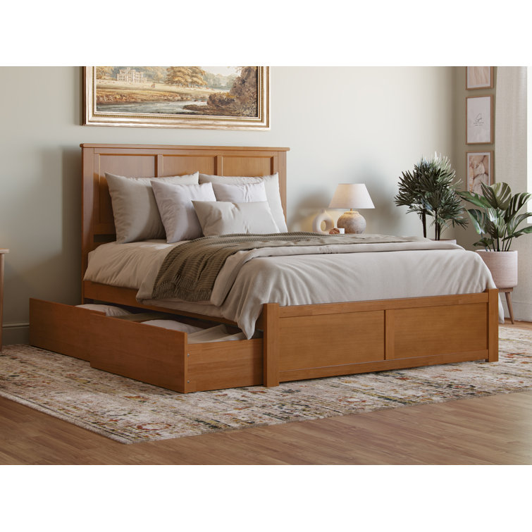 Light Toffee Queen Wood Platform Bed with Storage Drawers