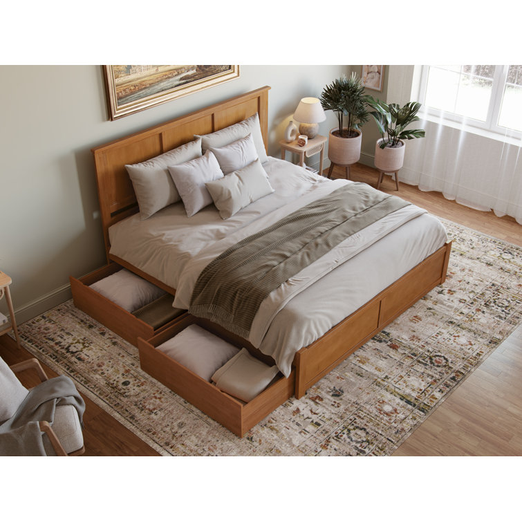 Madison King Light Toffee Wood Platform Bed with Storage Drawers