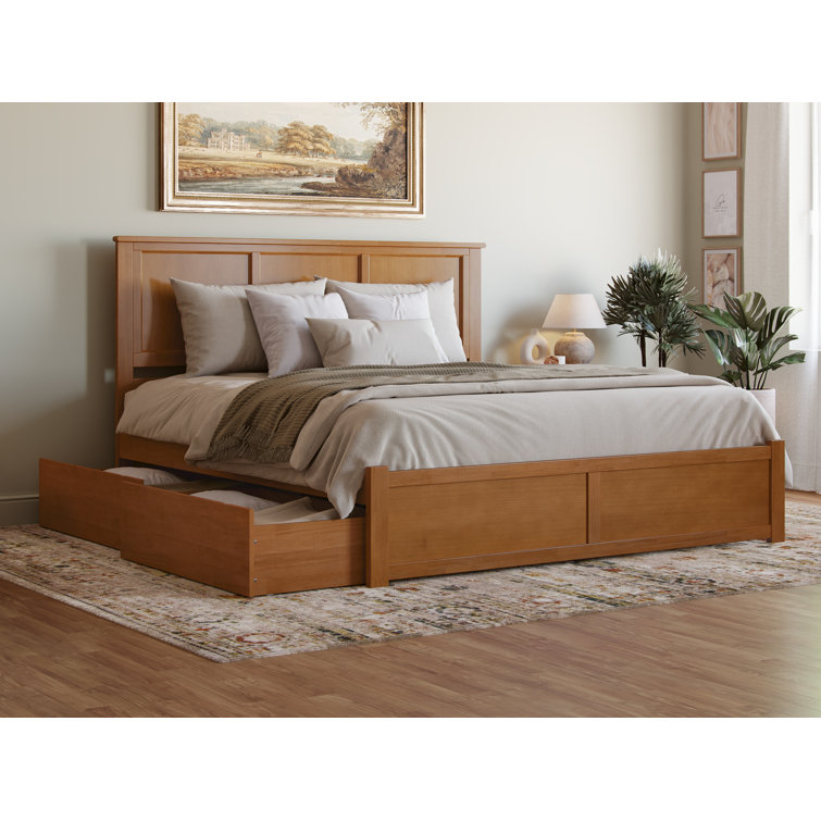 Madison King Light Toffee Wood Platform Bed with Storage Drawers