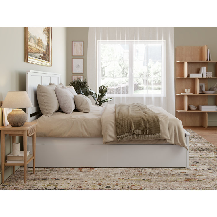 White King Solid Wood Platform Bed with Storage Drawers