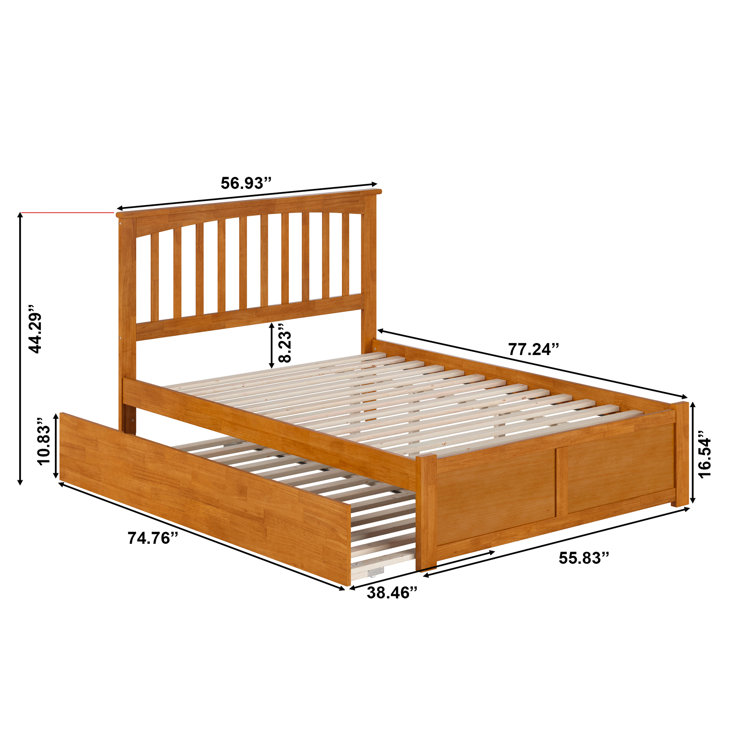 Light Toffee Full Wood Platform Bed with Twin Trundle