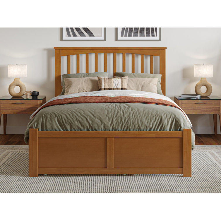 Light Toffee Full Wood Platform Bed with Twin Trundle