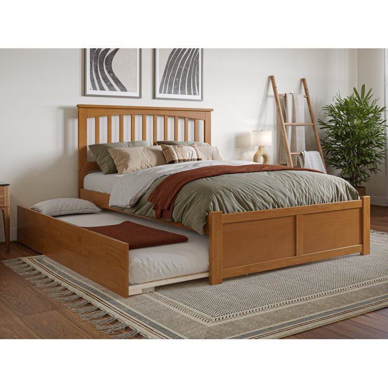 Light Toffee Full Wood Platform Bed with Twin Trundle
