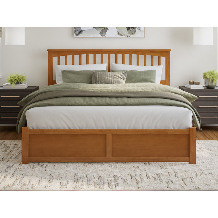 King Light Toffee Solid Wood Platform Bed with Storage Drawers