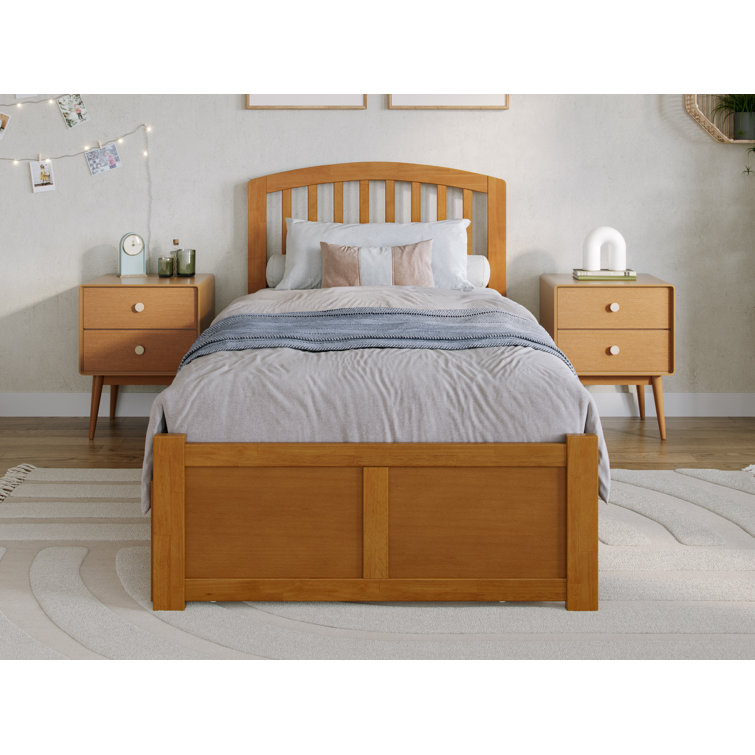 Light Toffee Twin XL Wood Platform Bed with Storage Drawers