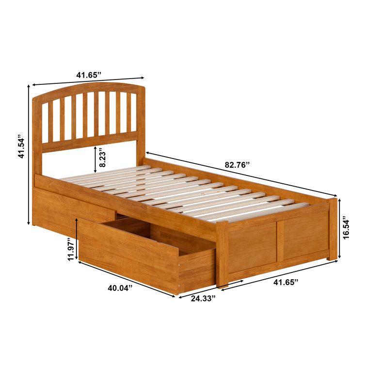 Light Toffee Twin XL Wood Platform Bed with Storage Drawers